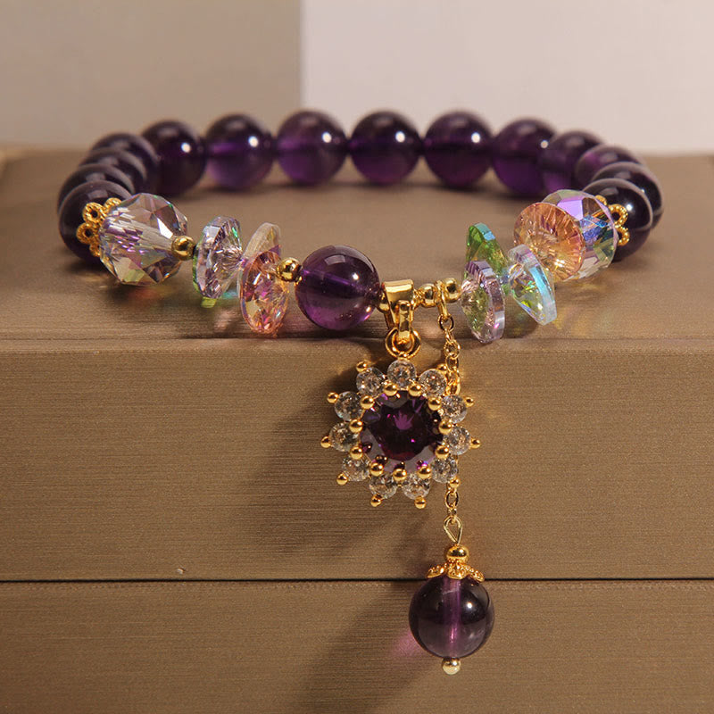 Amethyst Green Crystal Citrine White Crystal Sunflower Spiritual Awareness Bracelet - Image 10