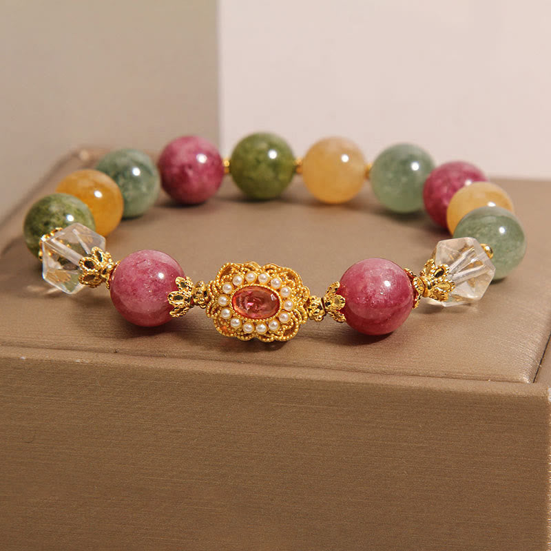 Tourmaline Pearl Pink Crystal White Crystal Wisdom Bracelet