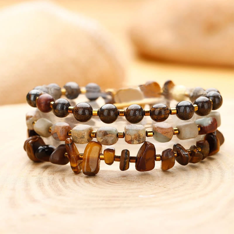 Bronzite Emperor Stone Tiger Eye Determination Triple Wrap Bracelet