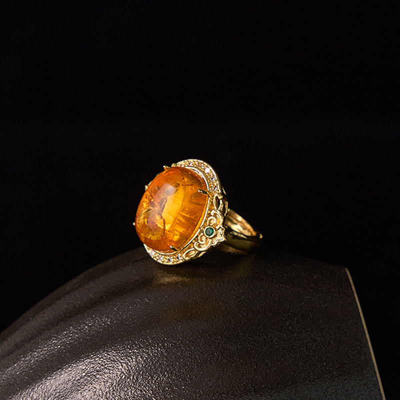 Amber Flower Pigeon Egg Pattern Focus Ring - Image 13