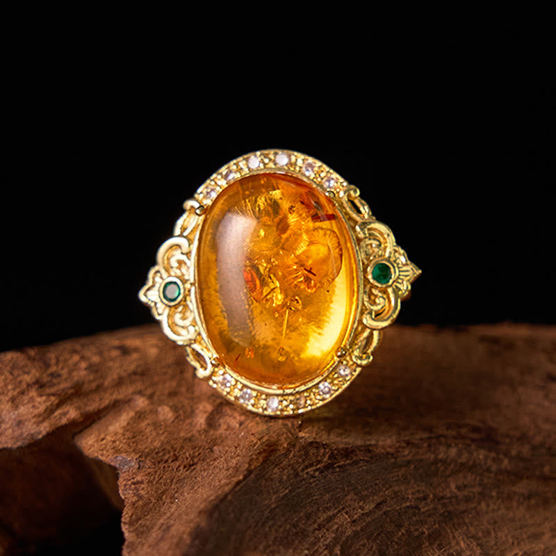 Amber Flower Pigeon Egg Pattern Focus Ring - Image 9