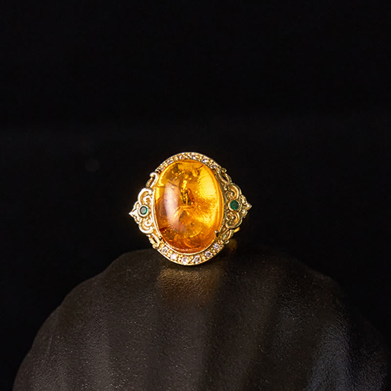 Amber Flower Pigeon Egg Pattern Focus Ring - Image 14