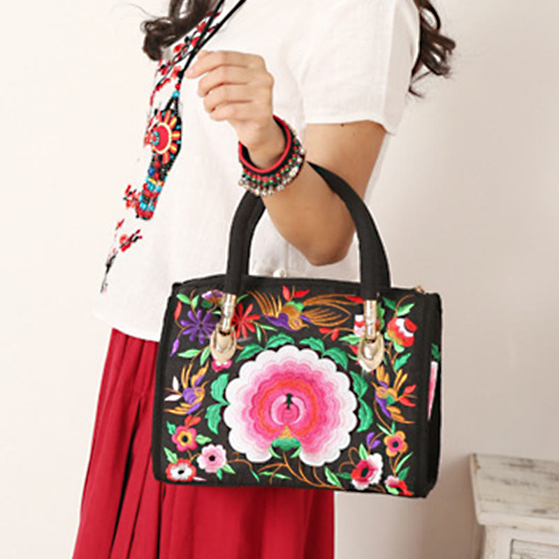 Money Tree Peony Camellia Double-Sided Embroidery Canvas Shopping Purse Handbag Crossbody Bag - Image 10