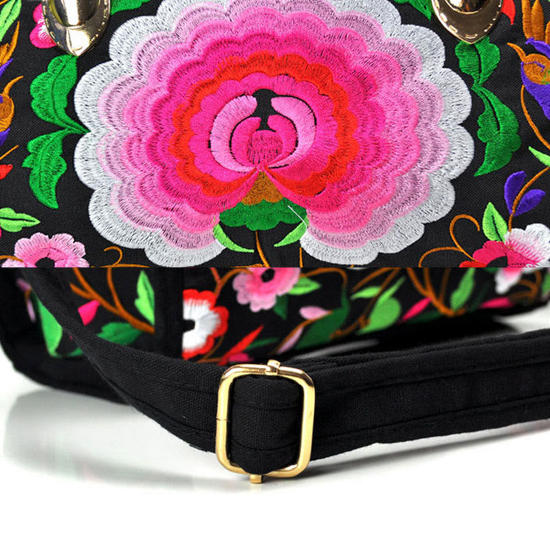 Money Tree Peony Camellia Double-Sided Embroidery Canvas Shopping Purse Handbag Crossbody Bag - Image 3