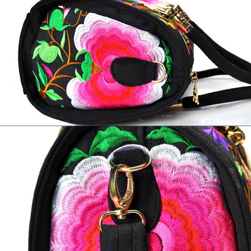 Money Tree Peony Camellia Double-Sided Embroidery Canvas Shopping Purse Handbag Crossbody Bag - Image 6