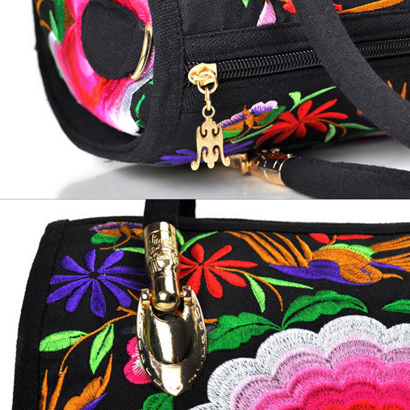 Money Tree Peony Camellia Double-Sided Embroidery Canvas Shopping Purse Handbag Crossbody Bag - Image 5