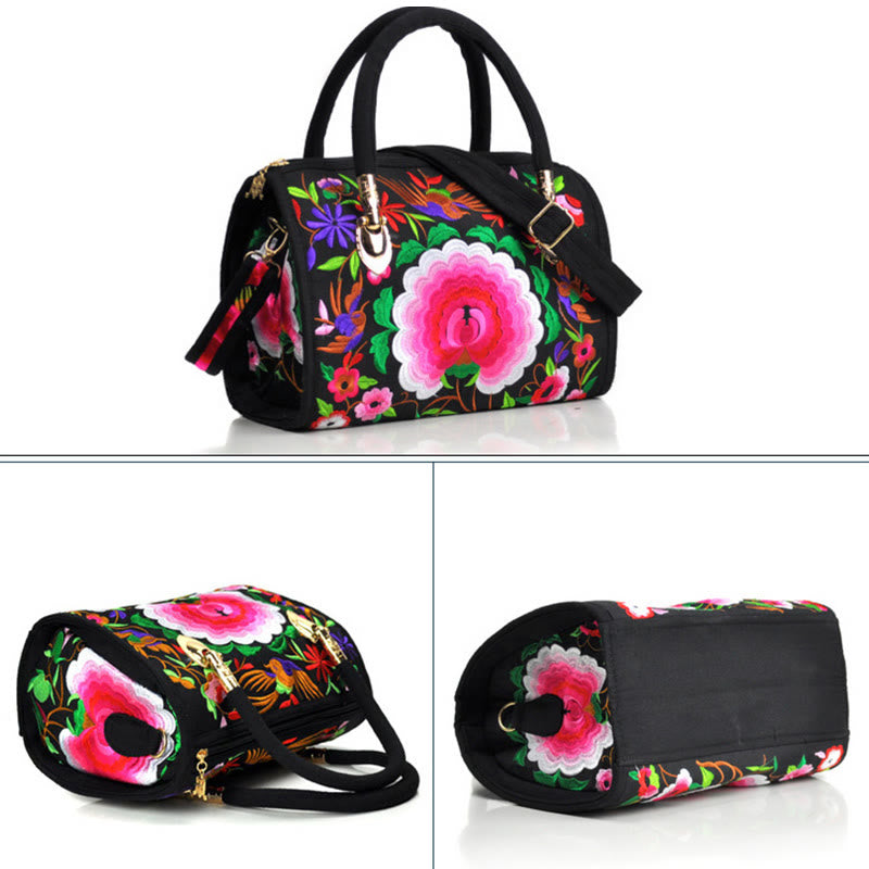 Money Tree Peony Camellia Double-Sided Embroidery Canvas Shopping Purse Handbag Crossbody Bag - Image 8