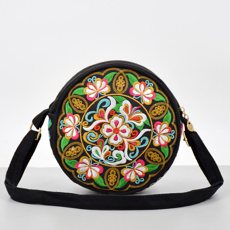 Money Tree Galsang Inula Flower Peony Rose Peacock Double-Sided Embroidery Canvas Shopping Purse Handbag Crossbody Bag