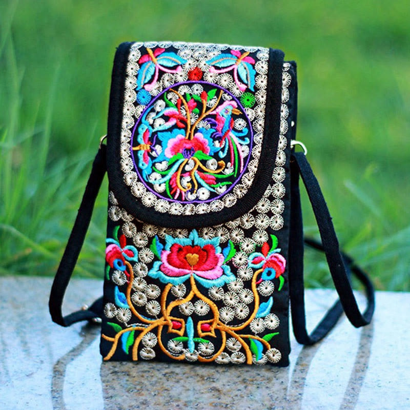 Inula Flower Rose Embroidery Canvas Backpack Crossbody Bag