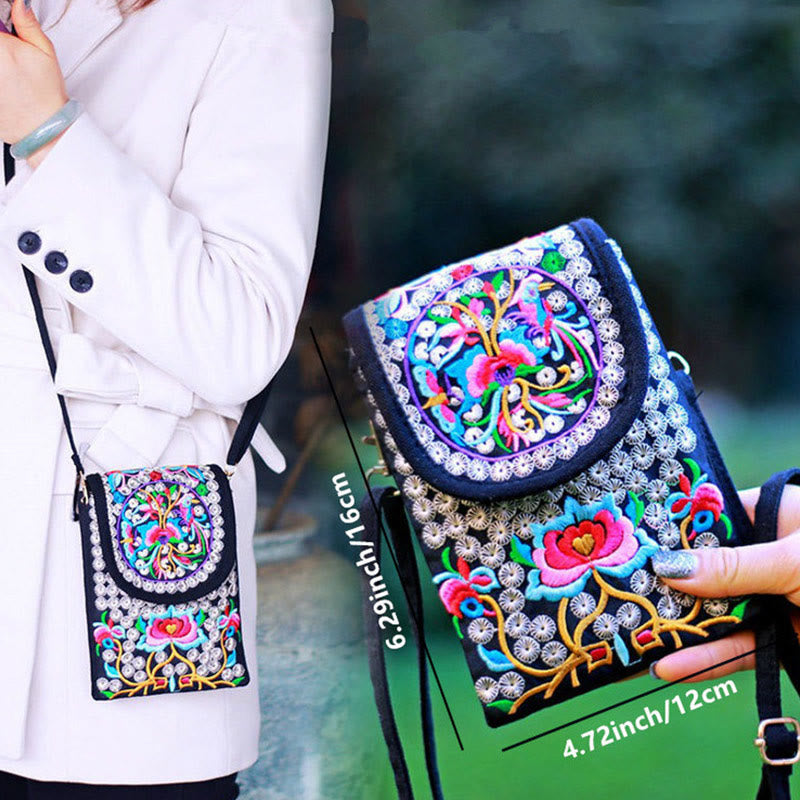 Inula Flower Rose Embroidery Canvas Backpack Crossbody Bag - Image 4