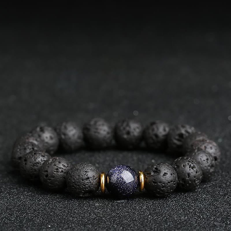 Lava Rock Goldstone Blue Sandstone Healing Bracelet