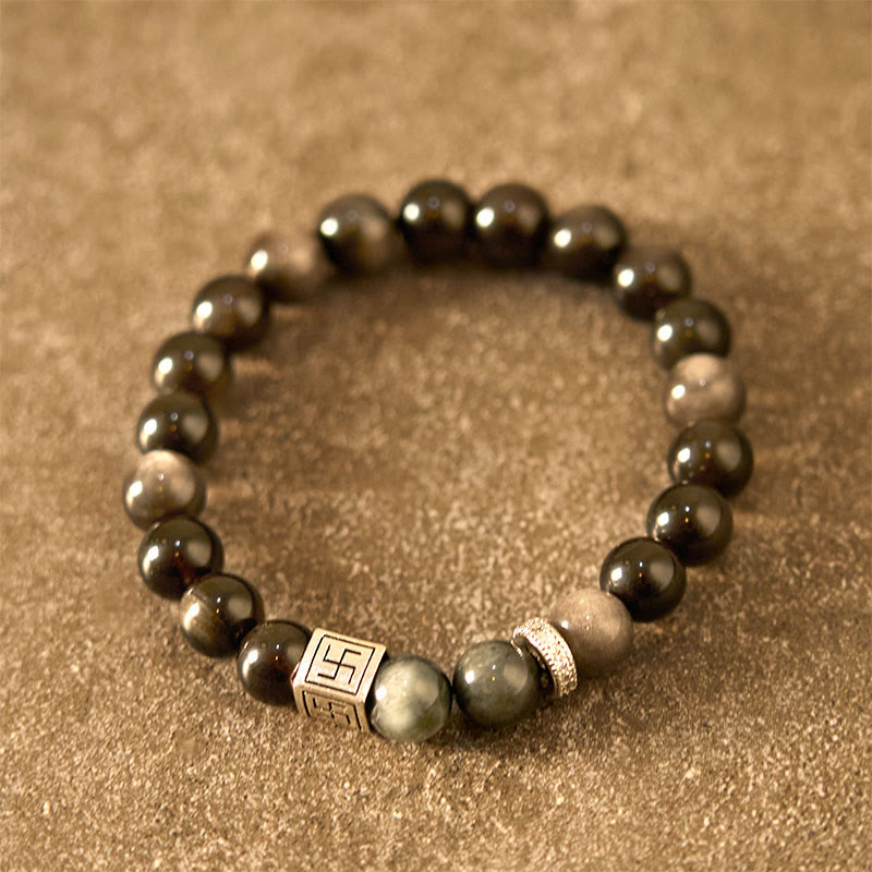 Black Obsidian Eagle's Eye Stone Strength Courage Bracelet - Image 3