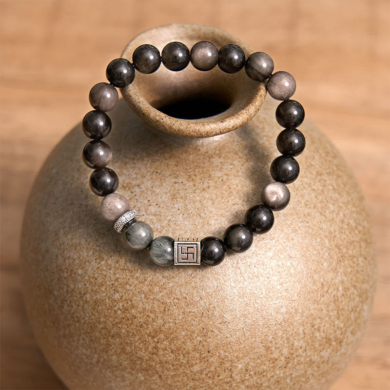 Black Obsidian Eagle's Eye Stone Strength Courage Bracelet - Image 4