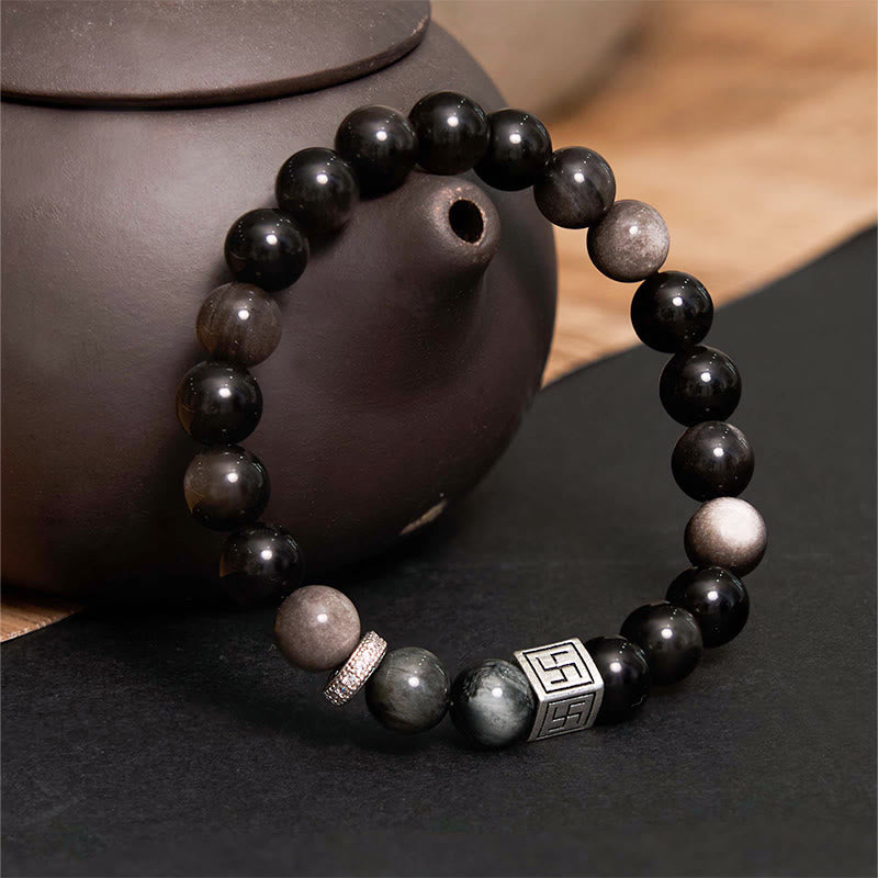 Black Obsidian Eagle's Eye Stone Strength Courage Bracelet