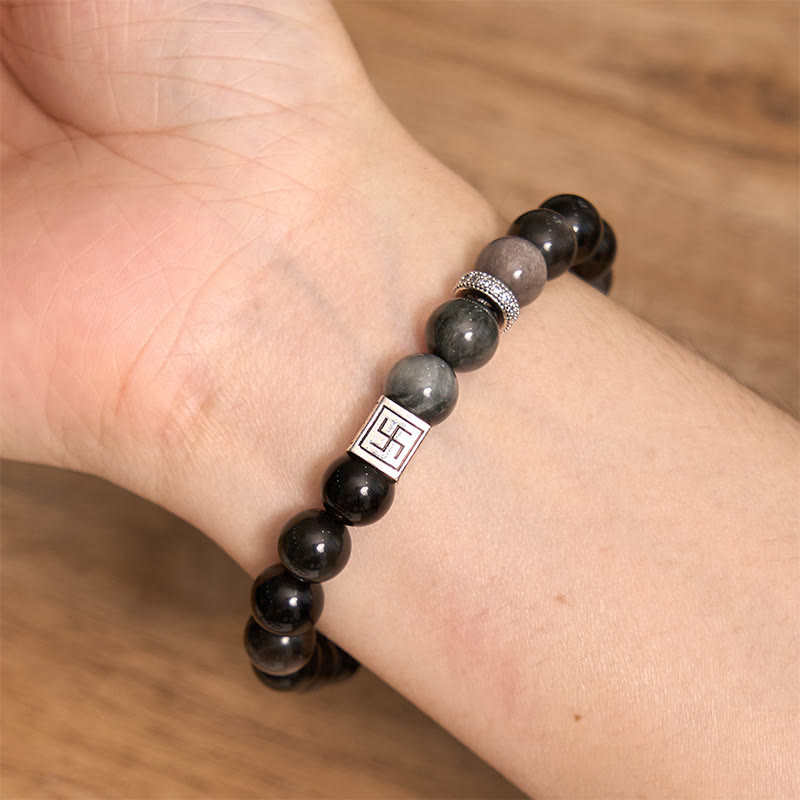 Black Obsidian Eagle's Eye Stone Strength Courage Bracelet - Image 5