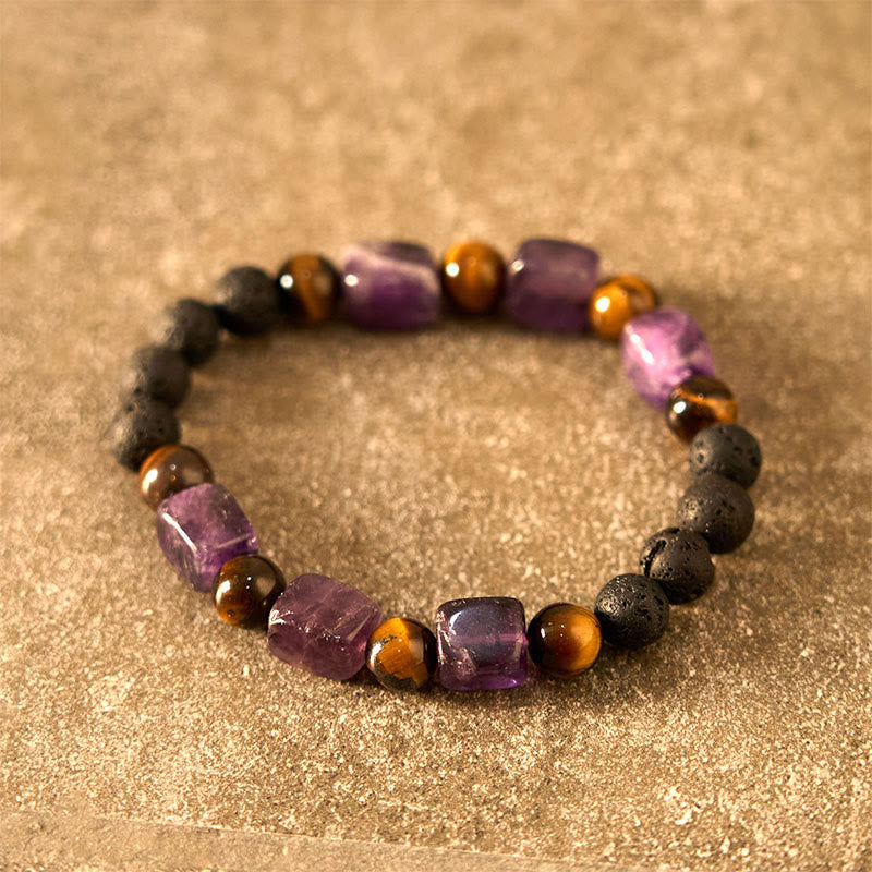 Various Crystals Cube Amethyst Lava Rock Support Bracelet - Image 3