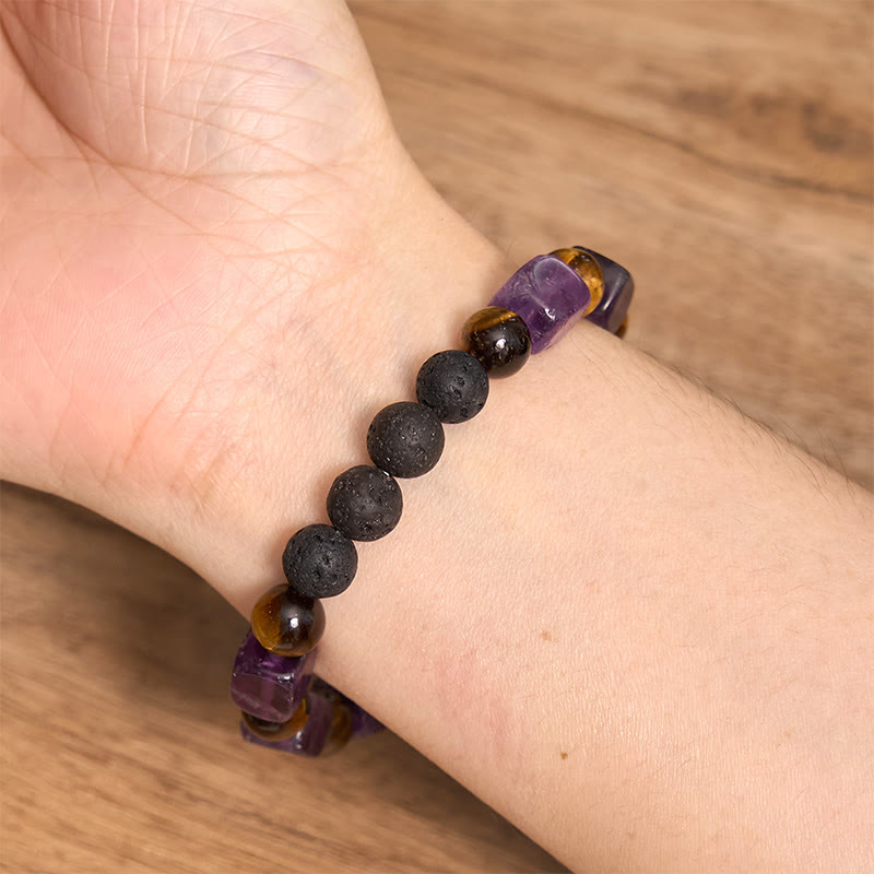 Various Crystals Cube Amethyst Lava Rock Support Bracelet - Image 6
