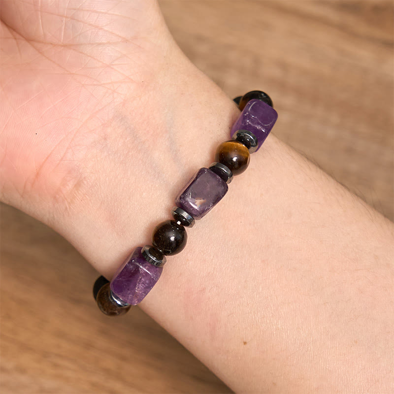 Various Crystals Cube Amethyst Lava Rock Support Bracelet - Image 5