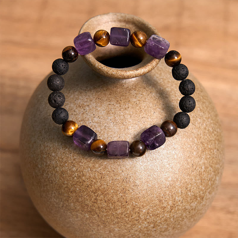 Various Crystals Cube Amethyst Lava Rock Support Bracelet - Image 4