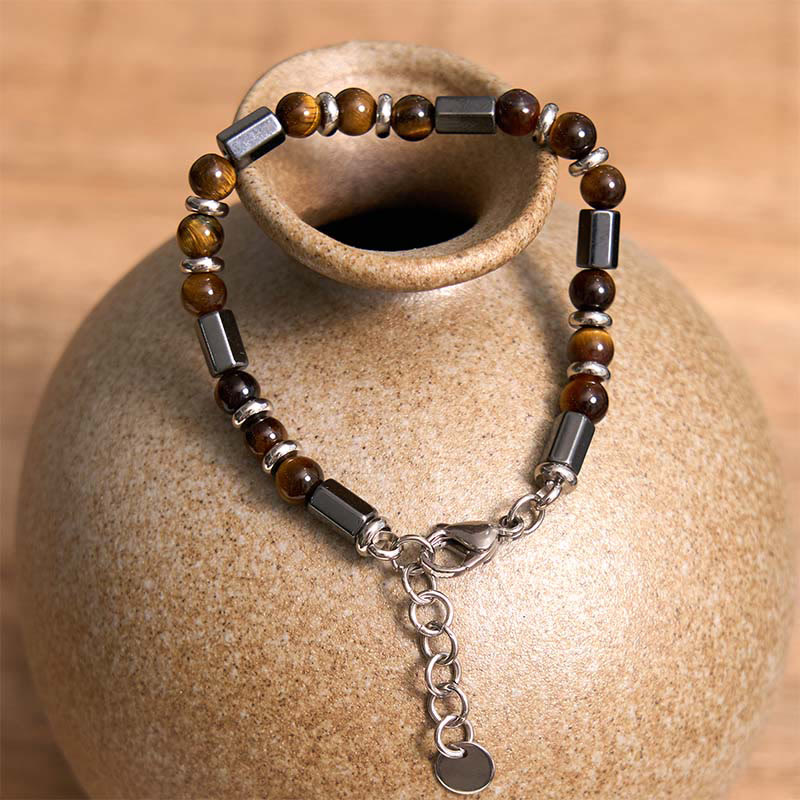 Tiger Eye Hematite Strength Buckle Chain Bracelet - Image 4