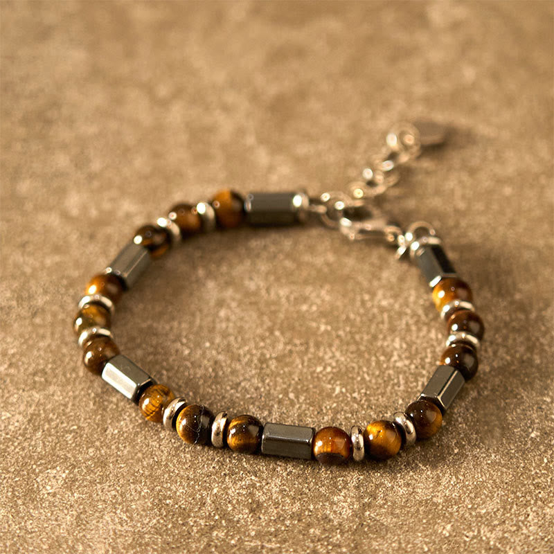 Tiger Eye Hematite Strength Buckle Chain Bracelet - Image 3