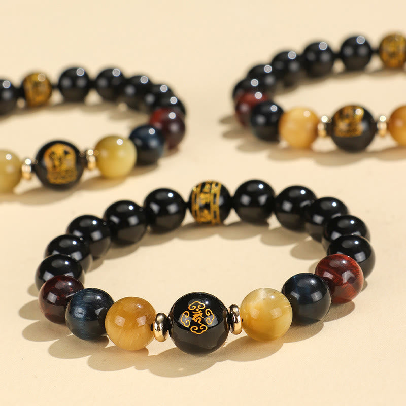 Black Onyx Tiger Eye Om Mani Padme Hum Chinese Zodiac Natal Buddha Support Bracelet