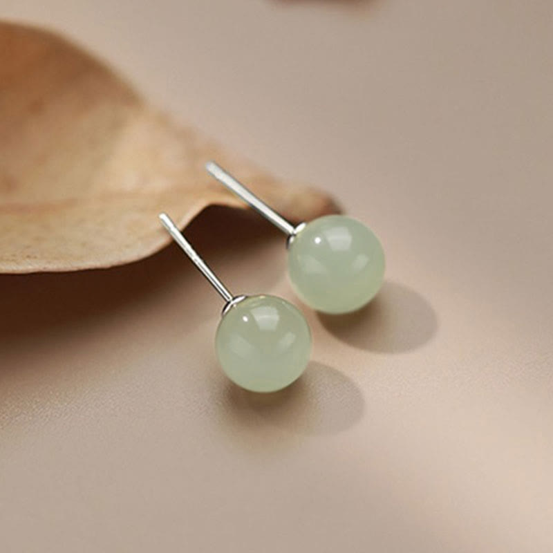 Round Jade Beaded Luck Stud Earrings - Image 3
