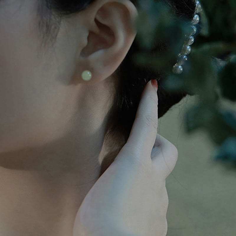 Round Jade Beaded Luck Stud Earrings - Image 7