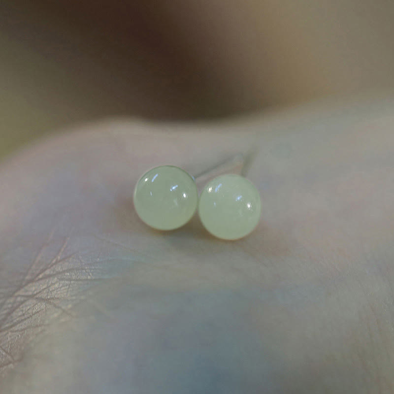 Round Jade Beaded Luck Stud Earrings - Image 2