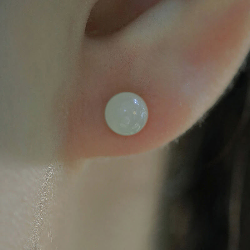 Round Jade Beaded Luck Stud Earrings - Image 6