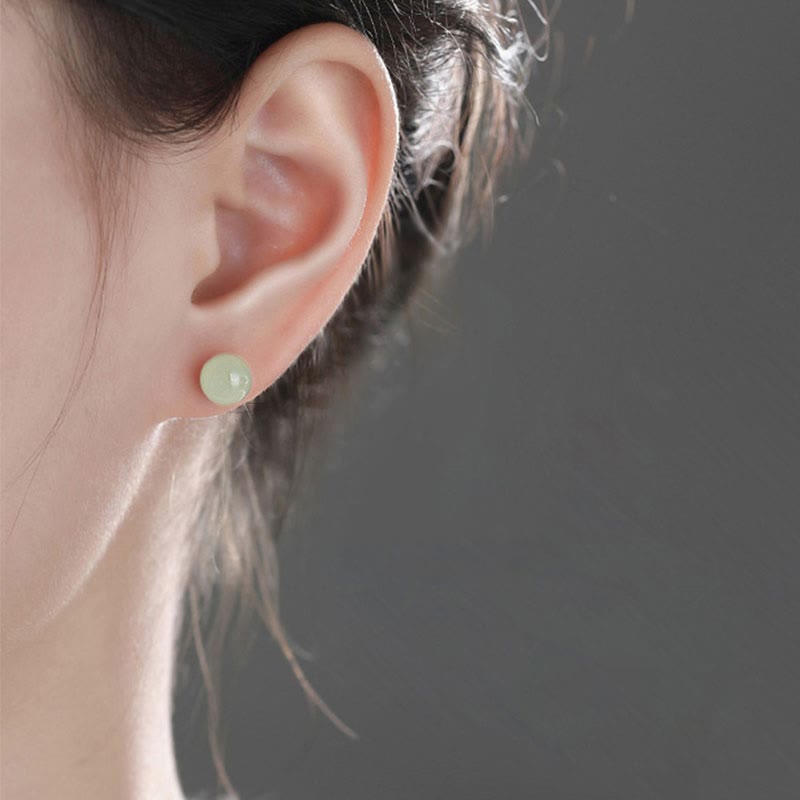 Round Jade Beaded Luck Stud Earrings - Image 5
