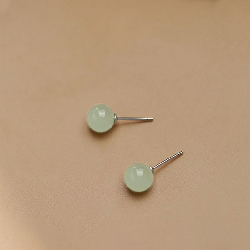 Round Jade Beaded Luck Stud Earrings - Image 4