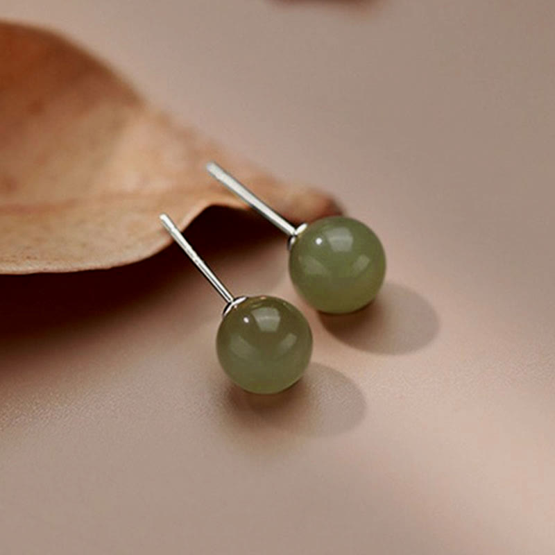 Round Jade Beaded Luck Stud Earrings - Image 12