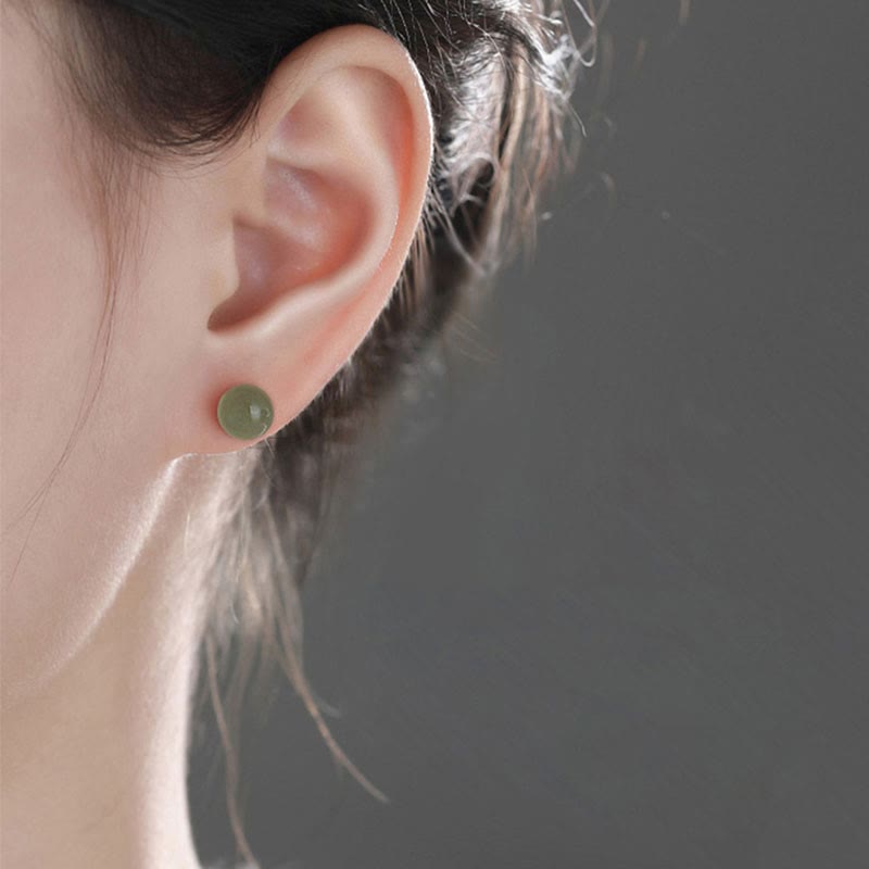 Round Jade Beaded Luck Stud Earrings - Image 14