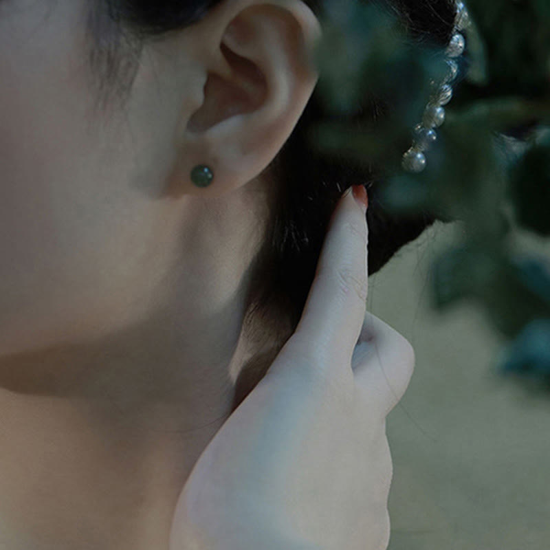 Round Jade Beaded Luck Stud Earrings - Image 15