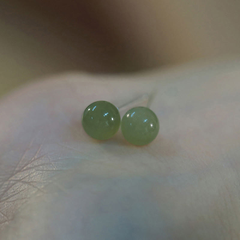 Round Jade Beaded Luck Stud Earrings - Image 13