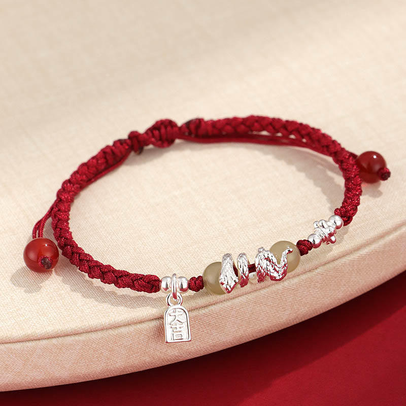 Hetian Jade Year of the Snake String Protection Braided Bracelet