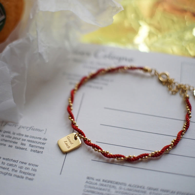 Red String Gold Plated Copper Good Luck Strength Bracelet - Image 4