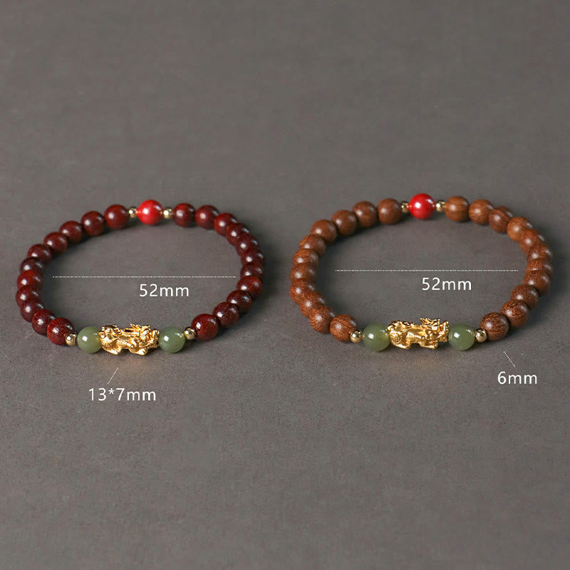 999 Sterling Silver Sandalwood Ebony Wood Small Leaf Red Sandalwood Hetian Jade Cinnabar PiXiu Wealth Bracelet - Image 18