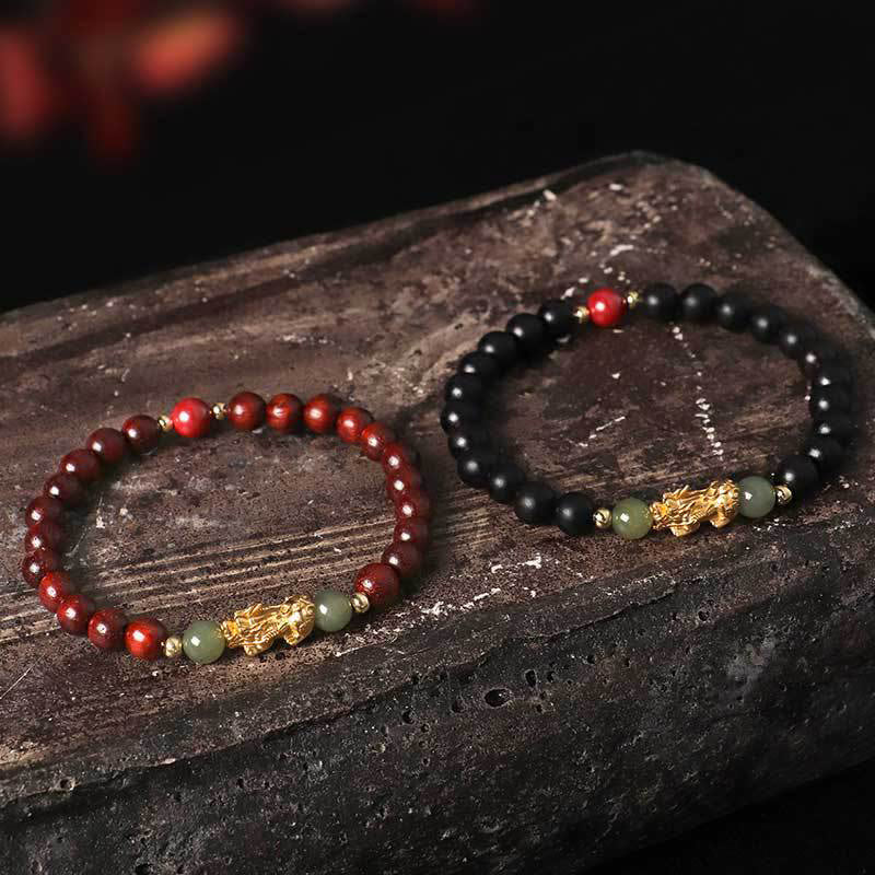 999 Sterling Silver Sandalwood Ebony Wood Small Leaf Red Sandalwood Hetian Jade Cinnabar PiXiu Wealth Bracelet - Image 19