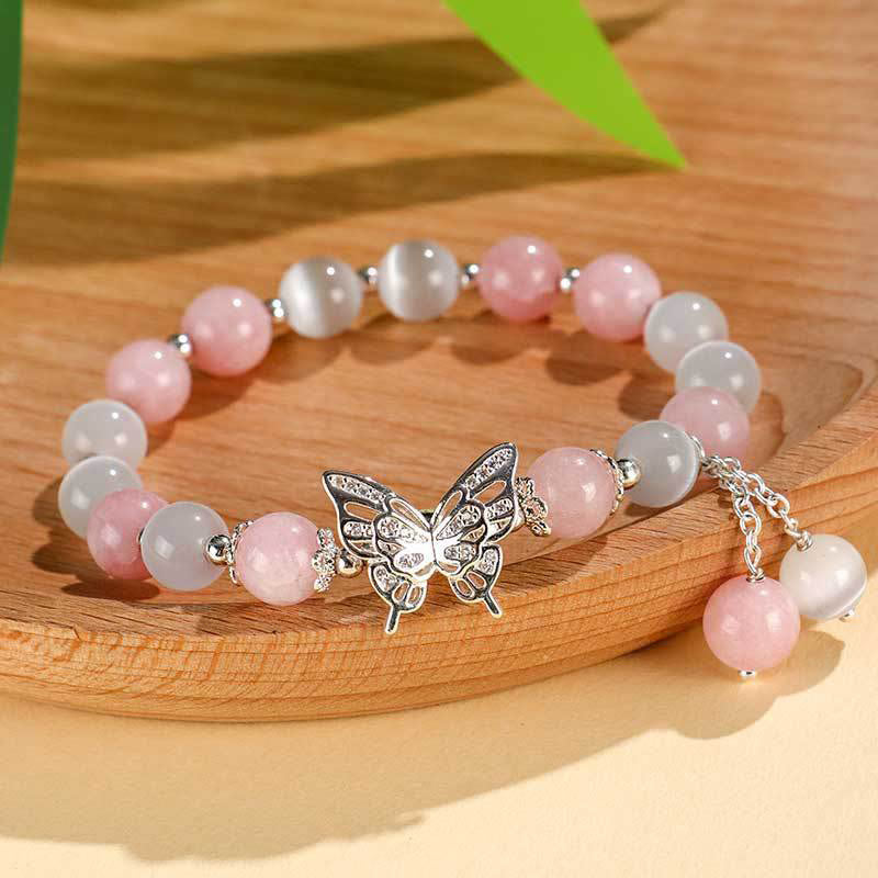 Chrysoberyl Cat's Eye Chalcedony Butterfly Love Bracelet - Image 10