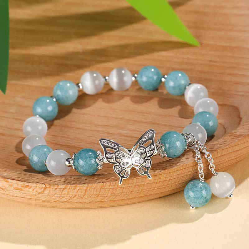 Chrysoberyl Cat's Eye Chalcedony Butterfly Love Bracelet