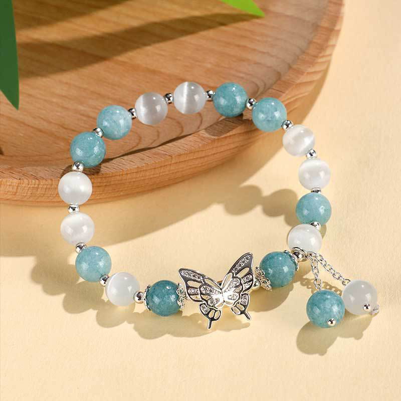 Chrysoberyl Cat's Eye Chalcedony Butterfly Love Bracelet - Image 3