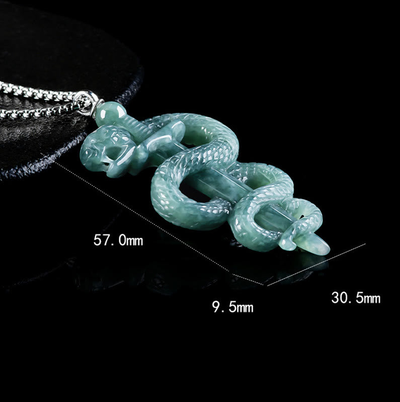 925 Sterling Silver Natural Jade Year Of The Snake Sword Luck Necklace Pendant - Image 6