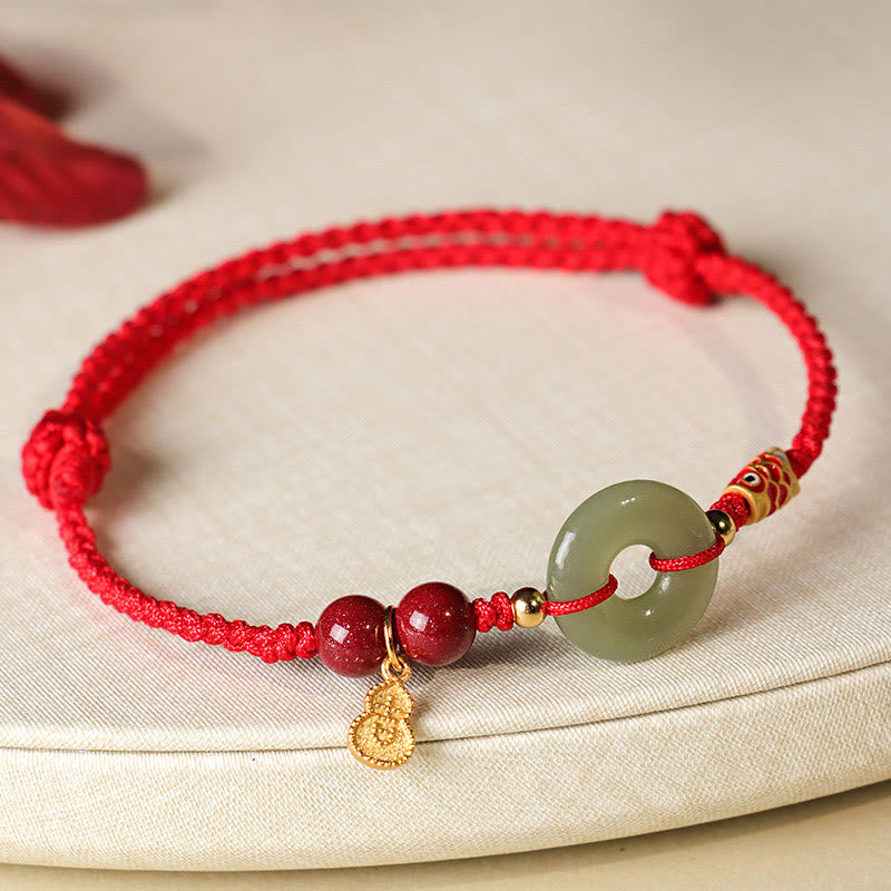 Red String Black String Hetian Jade Peace Buckle Cinnabar 925 Silver Protection Bracelet