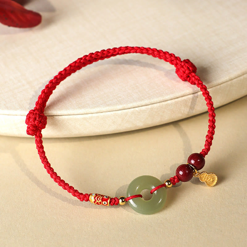 Red String Black String Hetian Jade Peace Buckle Cinnabar 925 Silver Protection Bracelet - Image 3