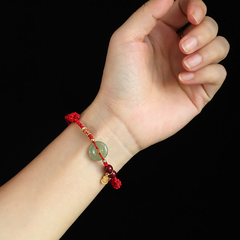 Red String Black String Hetian Jade Peace Buckle Cinnabar 925 Silver Protection Bracelet - Image 6
