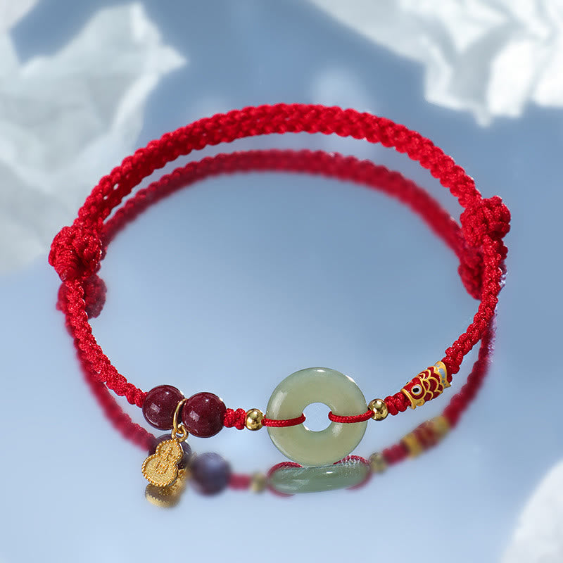 Red String Black String Hetian Jade Peace Buckle Cinnabar 925 Silver Protection Bracelet - Image 4