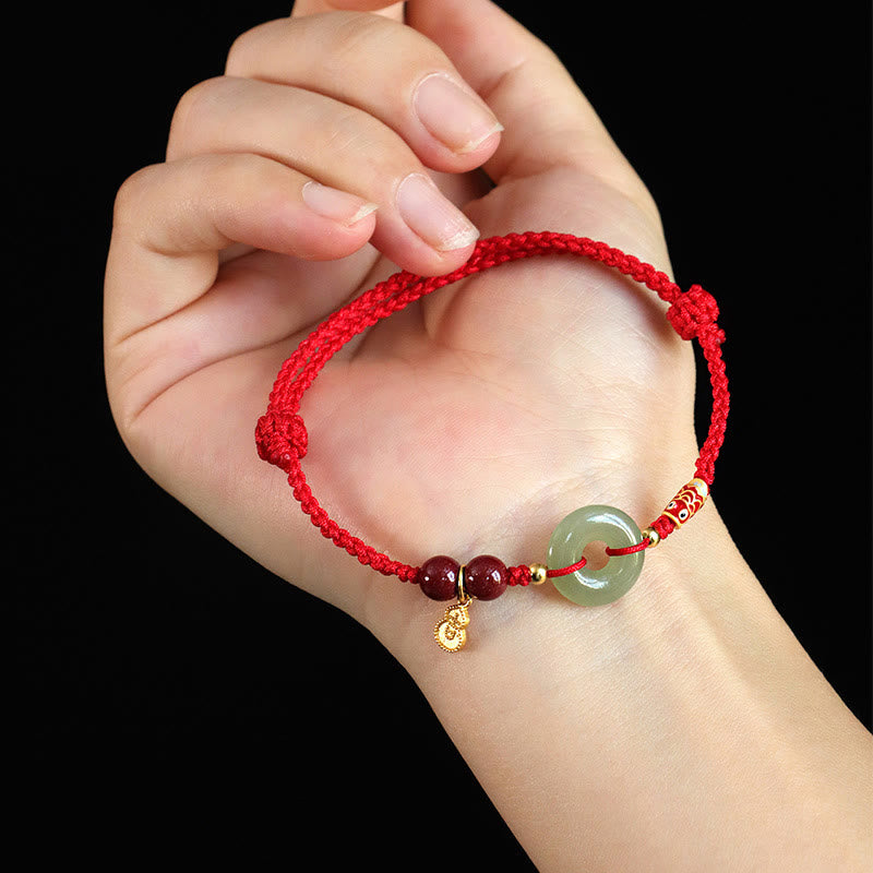 Red String Black String Hetian Jade Peace Buckle Cinnabar 925 Silver Protection Bracelet - Image 5