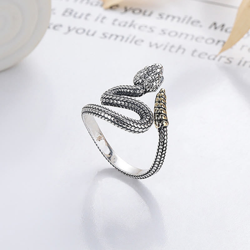 925 Sterling Silver Year Of The Snake Calm Balance Adjustable Ring